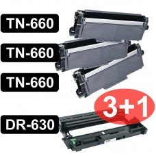 CARTOUCHE DE TONER LASER BROTHER 3X TN660 ET 1X TAMBOUR DR630 COMPATIBLE